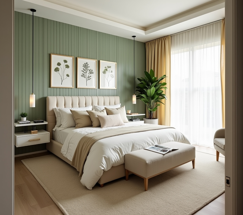 A Pista green and white bedroom interior design | Professional Interior Design Services in Bangalore