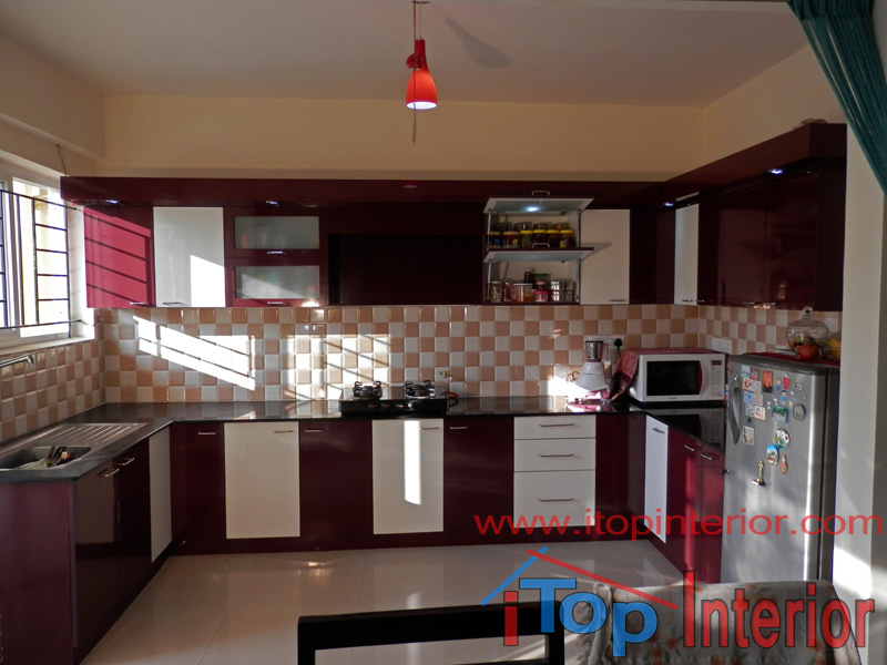 White And Maroon High Glossy Modular Kitchen Itopinterior The